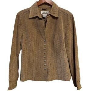 Aria VINTAGE 100% Leather lining Snap button Shirt Jacket Blazer M Medium eyelet